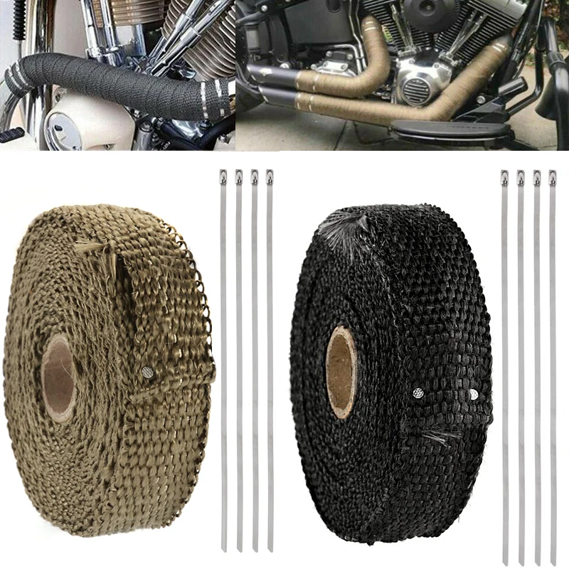 2.5cm X 5m Motorcycle Heat Insulation Wrap Exhaust Header Pipe Tape Cloth Exhaust Heat Proof Strap