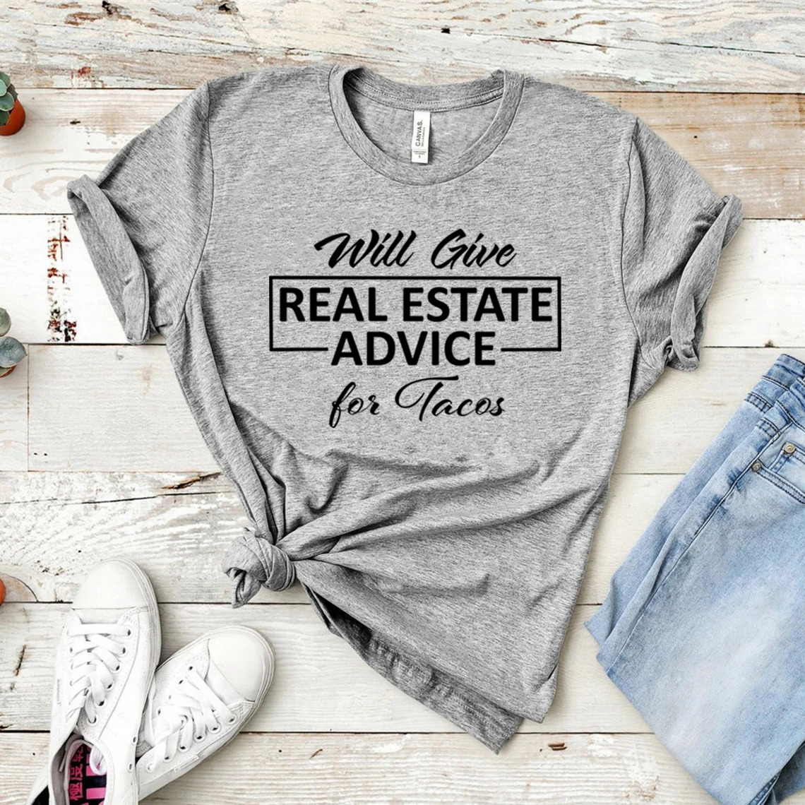 Will Give Real Estate Advice for Tacos T Shirt Funny Realtor T-Shirt Real Estate Agent Gift Unisex Graphic T Shirts Casual Tops