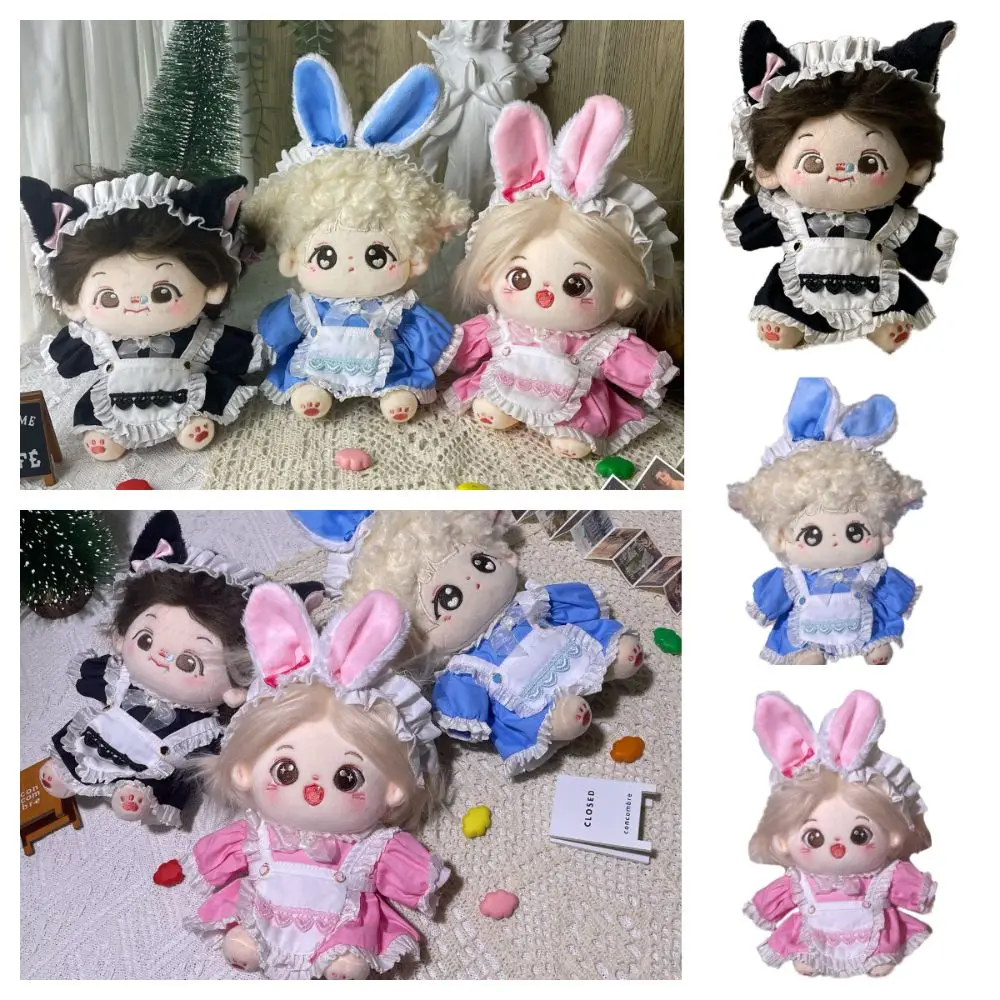 10/20CM Doll Clothes Lolita Maid Attire Headdress Miniature Maid Dress Suit Cosplay Replacement Outfit Doll Headgear Dress