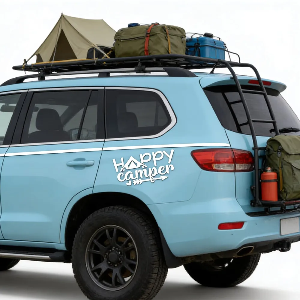 سعيد العربة الرسومات ملصقات ديكور لتزيين الغرف فان SUV العربة قافلة البضائع متنقل RV سيارة يلتف ملصق مائي اكسسوارات السيارات ملصق