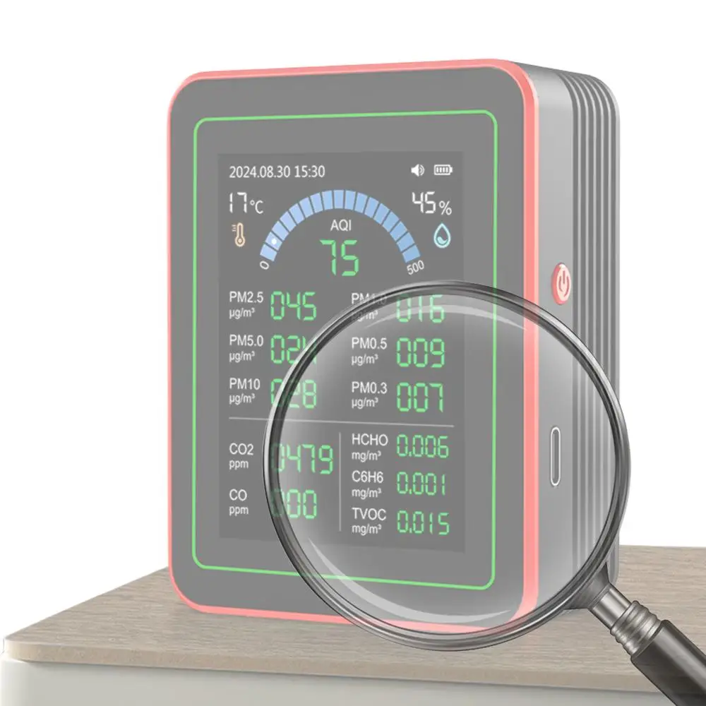 

Многофункциональный (18-в-1) портативный измеритель качества воздуха: датчики CO2, PM2.5/PM10, HCHO, TVOC для дома, автомобиля, офиса, растений и домашних животных