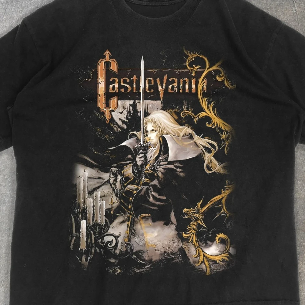 Camiseta Retro Castlevania: Moonlit Night Song para hombre y mujer, camiseta estampada a la moda urbana, para uso diario