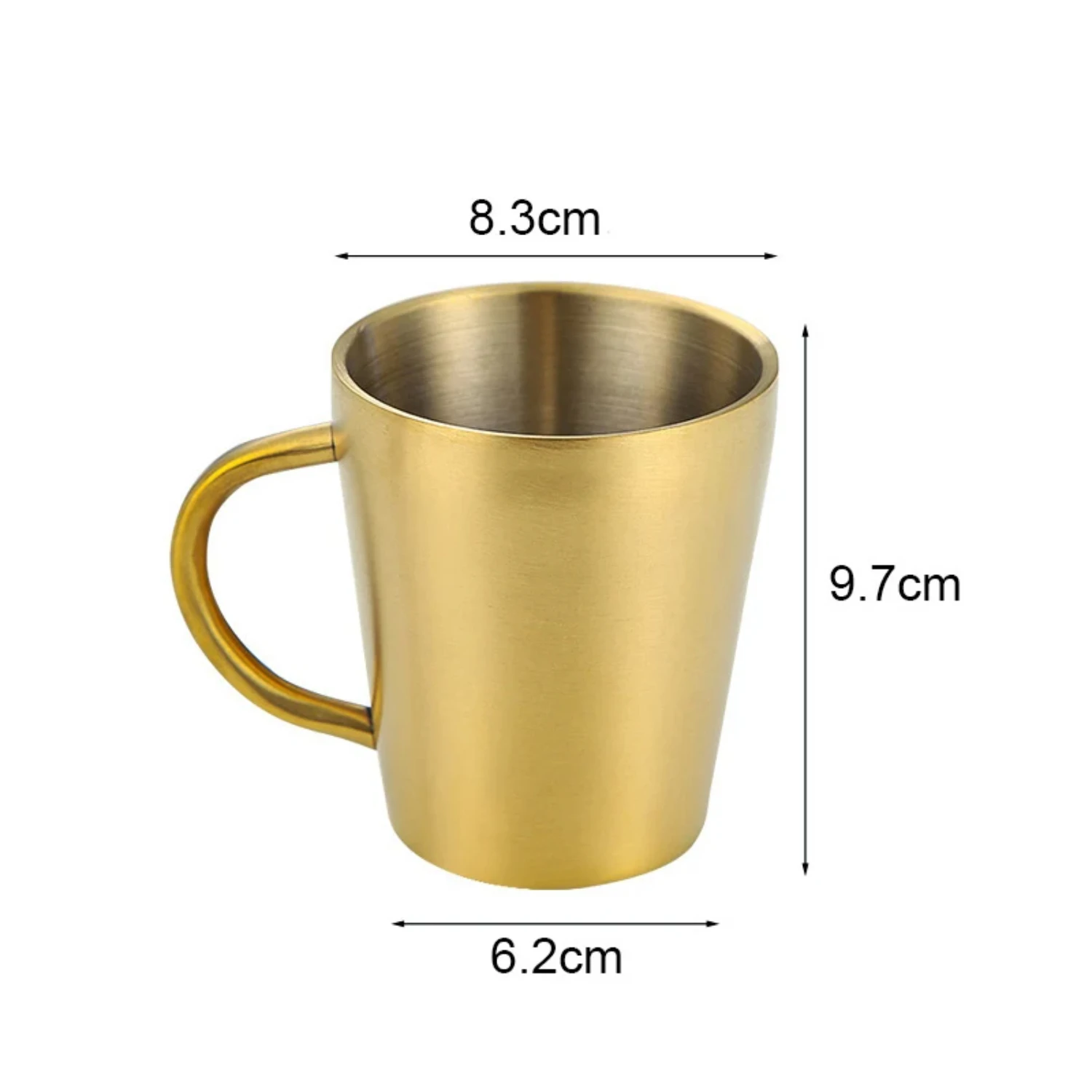 

300ml Double-Layer Water Cup Dining Drinkware Mugs 304 Stainless Steel Beer Cup Gold Sliver Coffee Mugs With Handle