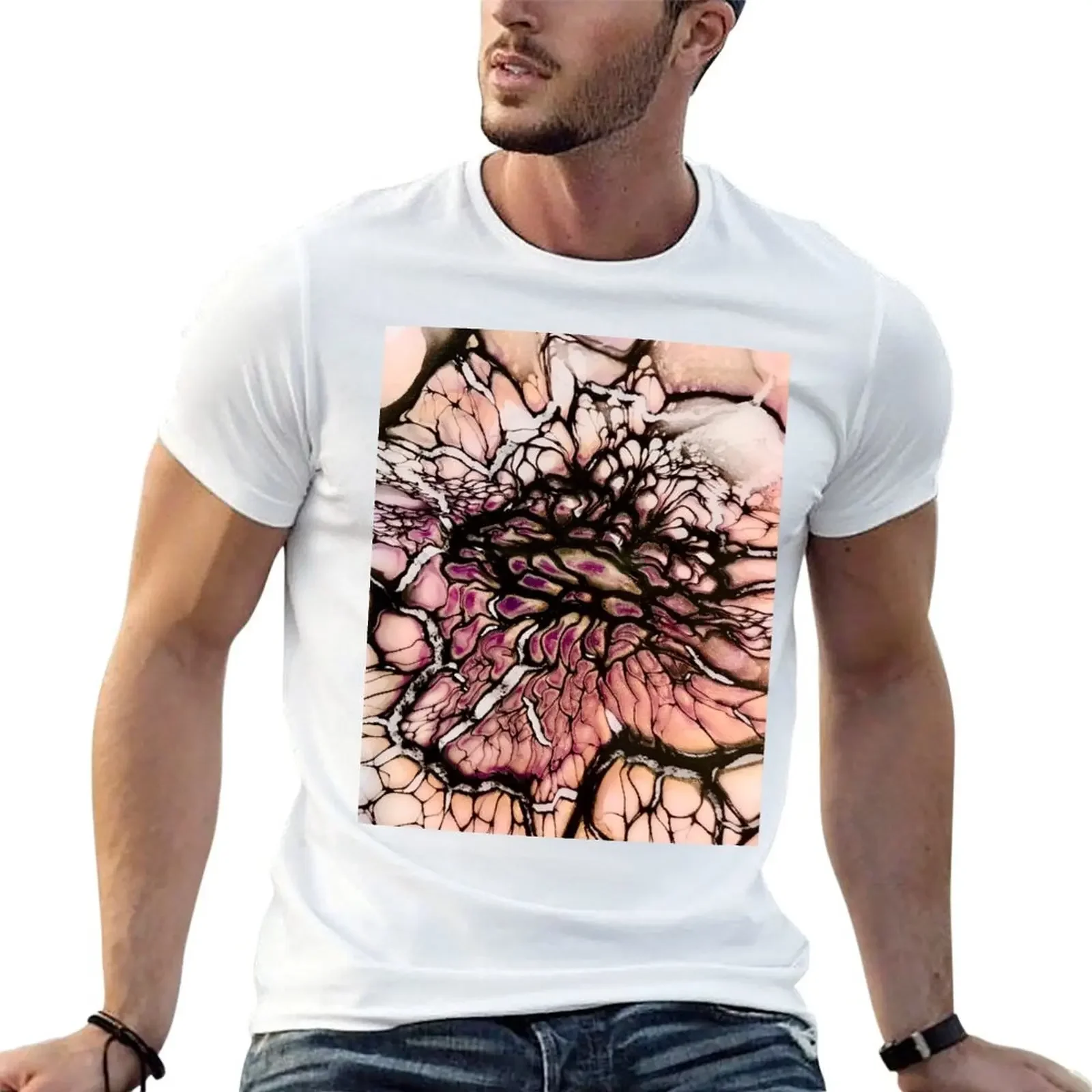 Abstract Flower T-Shirt street wear summer clothes blacks workout shirts for men