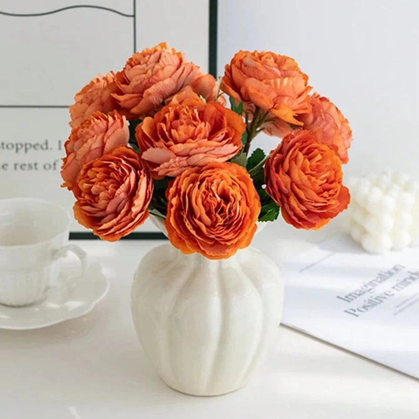 5 قطعة زهرة اصطناعية الحرير الفاوانيا الزفاف باقة الزفاف في الهواء الطلق فناء غرفة المنزل الاستقبال ديكور إكليل جميل لتقوم بها بنفسك صندوق الهدايا #6