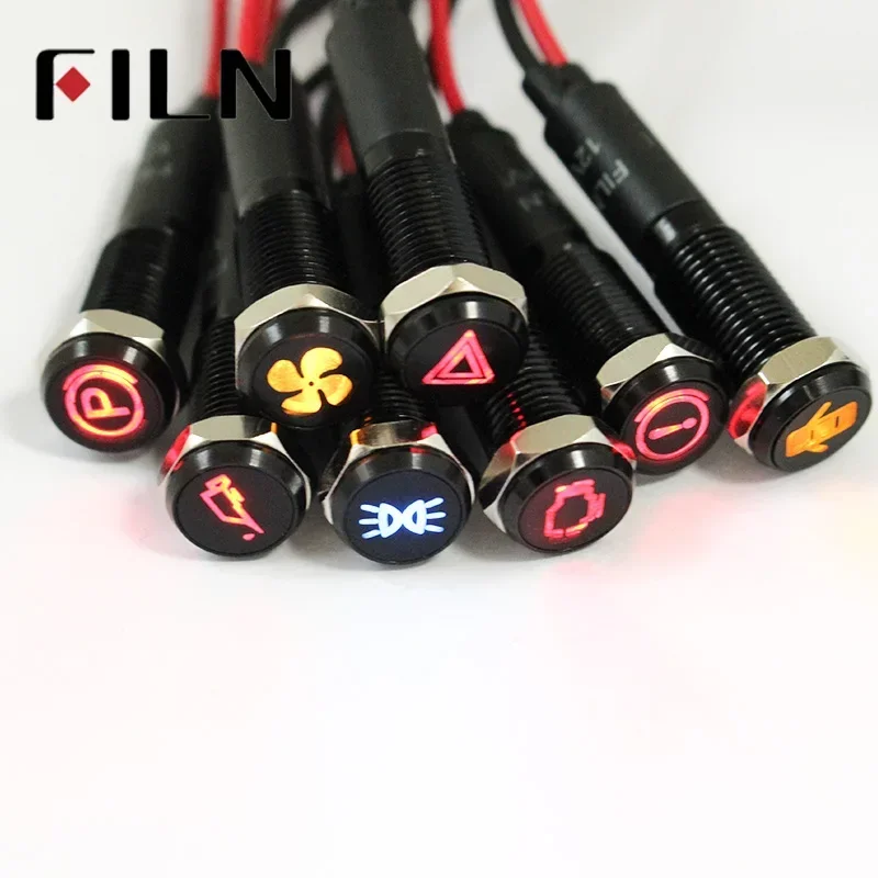 FILM 12V 24V Symbol Pilot Led Licht Metall Anzeige 8mm 10mm 12mm 14mm 16mm Auto Dashboard Lkw Dash Bau Marine – Detail 9