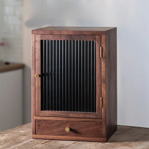 호두나무 테이블 상단 서랍 보관 캐비닛, 단단한 나무 작은 캐비닛 찻잔, 손 나무 보관 캐비닛 