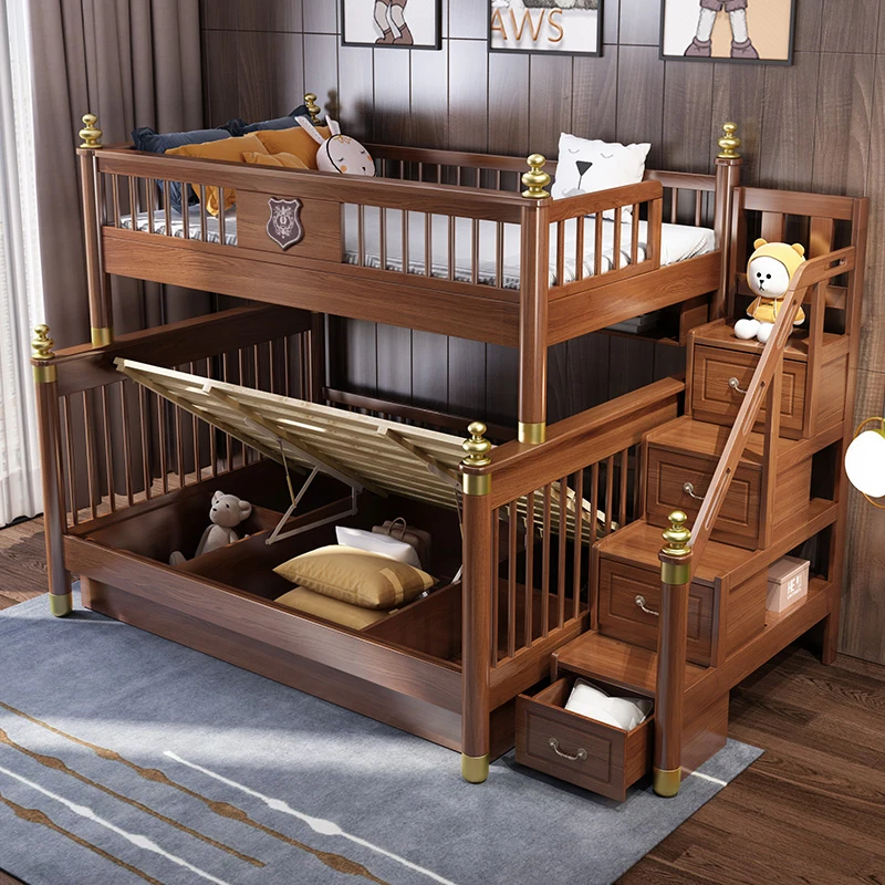 سرير أطفال صيني جديد سرير بطابقين من الخشب الصلب بالكامل وسرير بطابقين للأطفال والأولاد