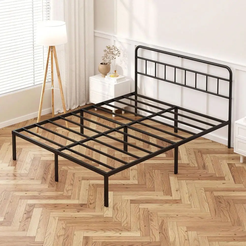 Inches Twin Full Queen King Size Bed Frame With Minimalist Headboard,Metal Platform Base With Strong Metal Slats,Mattress Found