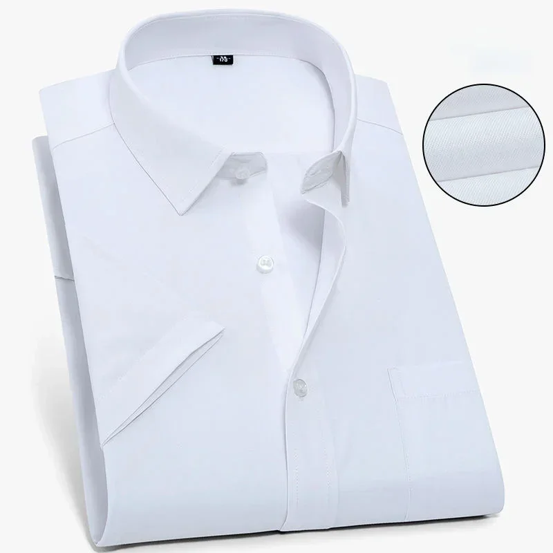 

Mens Bamboo Fiber Dress Casual Short Sleeved Shirt White Blue Male Shirt for Men Social Brand Wedding Party Shirts Top Quality