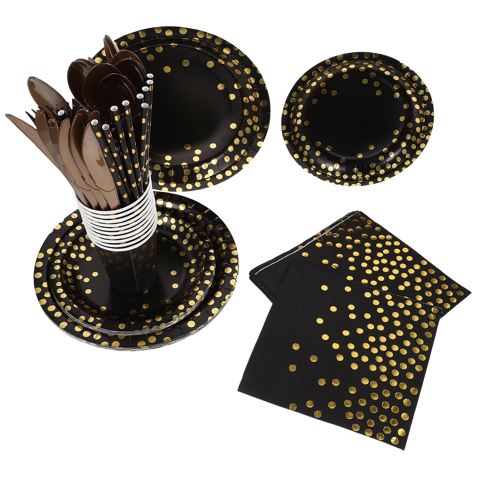 

8 Pieces Disposable Paper Plates Cups Set for Parties Birthday Supplies Dot Child Party Tableware Kit Paper Food Plates