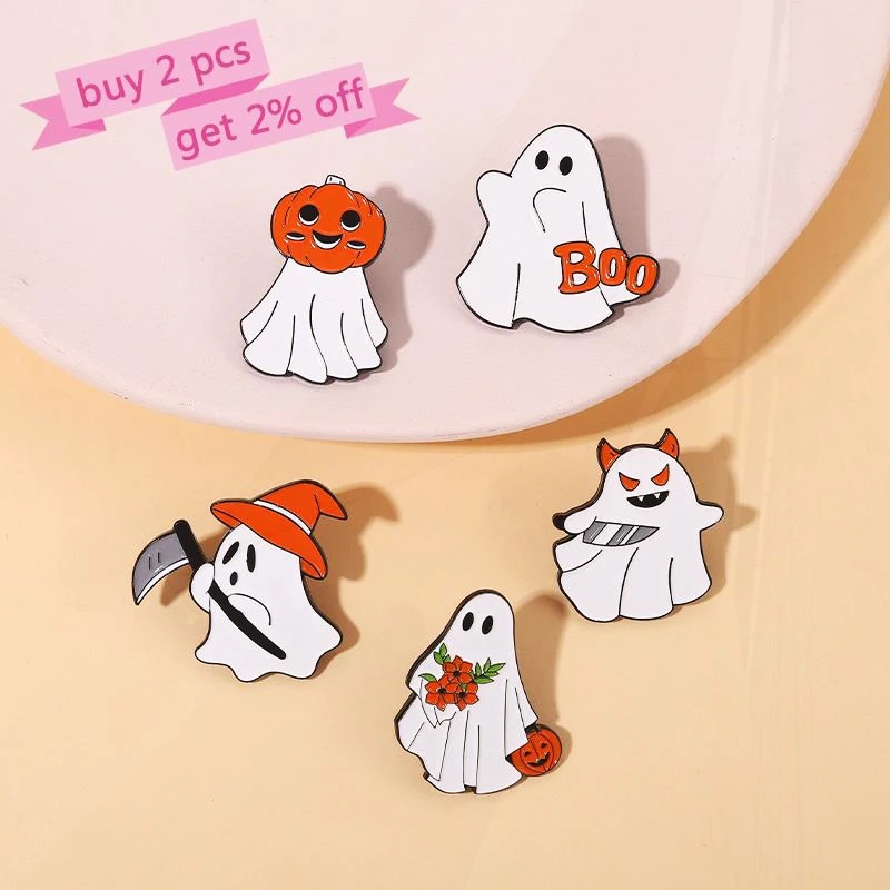 Death Lapel Badges Cartoon Cute Jewelry Gift for Kids Friends Halloween Boo Enamel  Brooch Custom Funny Pumpkin Pines