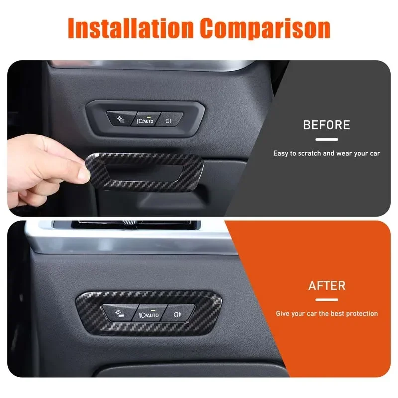 ABS Carbon Fiber For BMW X5 G05 X6 G06 2023+ Car headlight switch decorative frame sticker car interior accessories 1Pcs