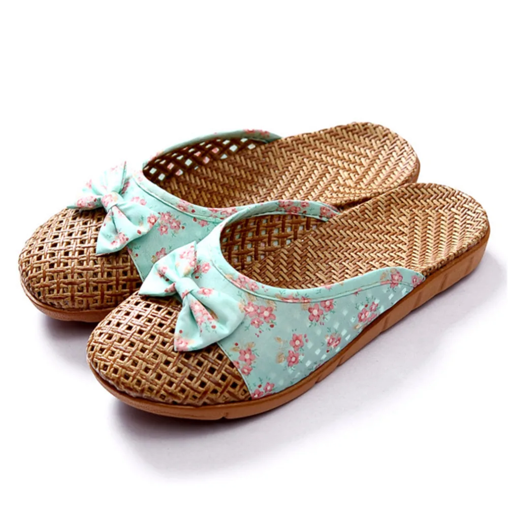 Summer Shose Women Slippers Beach Flip Flops Breathable Linen Flat Slippers Female Casual Flax Bow Ladies Slippers Sandals Shoes