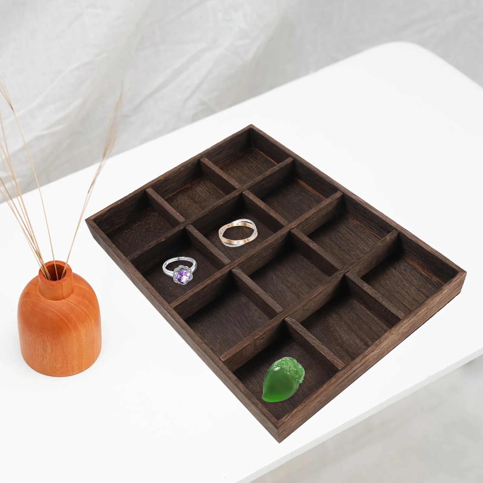 

Wood Jewelry Plate Rustic Ring Dish Decorative Jewelry Storage Organizer Creative Design for Bedroom Vanity Desktop