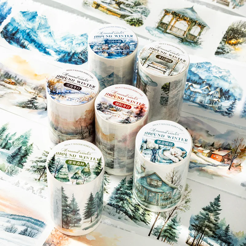 Mr. Paper, Winter Theme Town Forest Landscape Stickers Tape, Collage Clipbook, Phone Case, Notebook, Diary Decoration Stickers