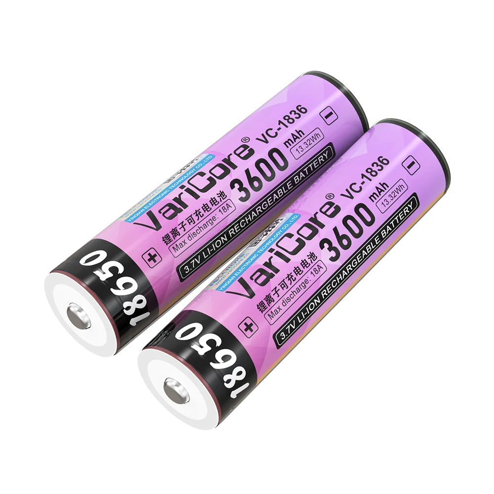 VariCore VC-1836 3.7V 18650 Rechargeable Li-ion Battery 3600mAh High Capacity 18A Discharge with Protection PCB
