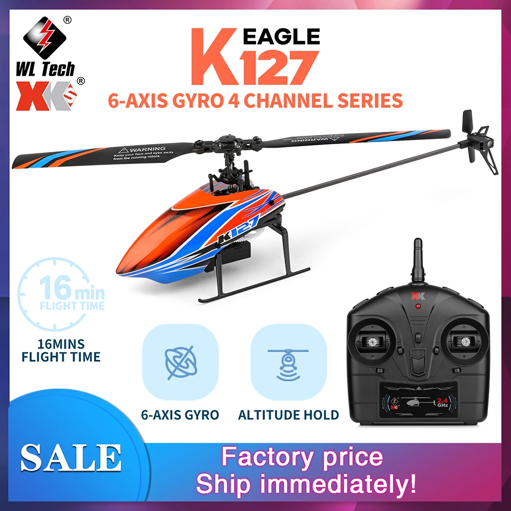 

WLtoys K127 Helicopter 2.4G 4CH 6-Aixs Gyroscope Hover Air Pressure Fixed Height Single Blade Mini RC Helicopter RTF VS V911S