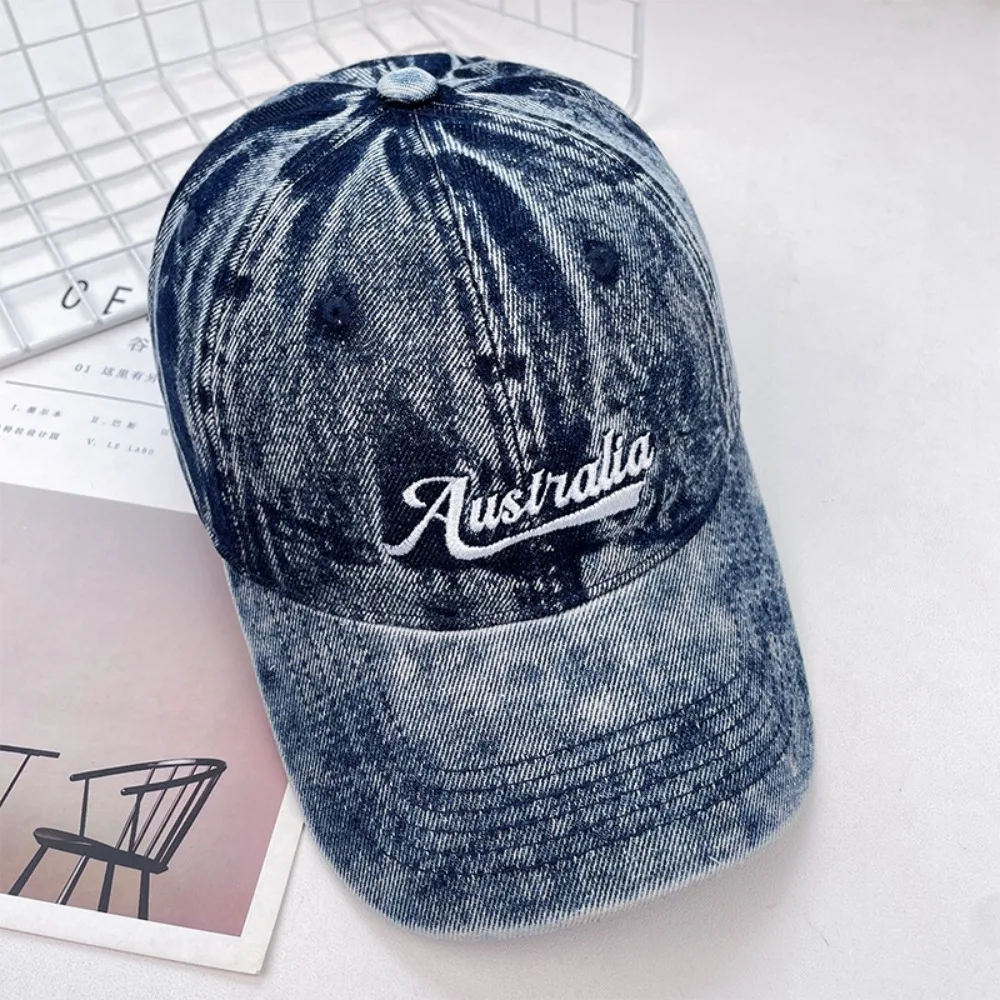 Topi Baseball Denim Gaya Korea, Pinggiran Lebar, Katun, Bordir Huruf, Topi Peaked, Dapat Disesuaikan, Pelindung Matahari, Kasual, Model Duckbill