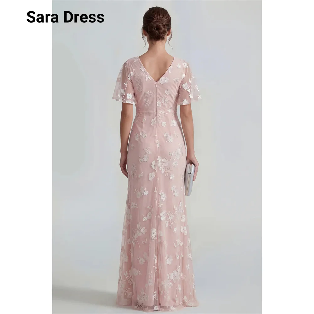 Sara Custom Fishtail Pink V-neck Short Sleeves Luxurious Women's Evening Dresses for Events Elegant Party Dress for Women Luxury