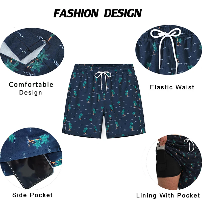 DATIFER Summer New Arrival 2024 Mens Shorts Polyester Long Lining 2 in 1 Shorts Para Hombre Side Zipper Pocket Gym Swimwear