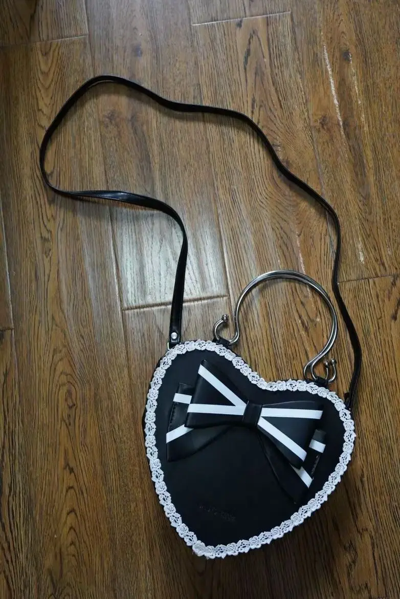Dark Subculture Y2k Lace Stitching Bow Pu Love Bag Girl Lolita Large Capacity Sweet Fashion Messenger Bags Black Backpacks Women