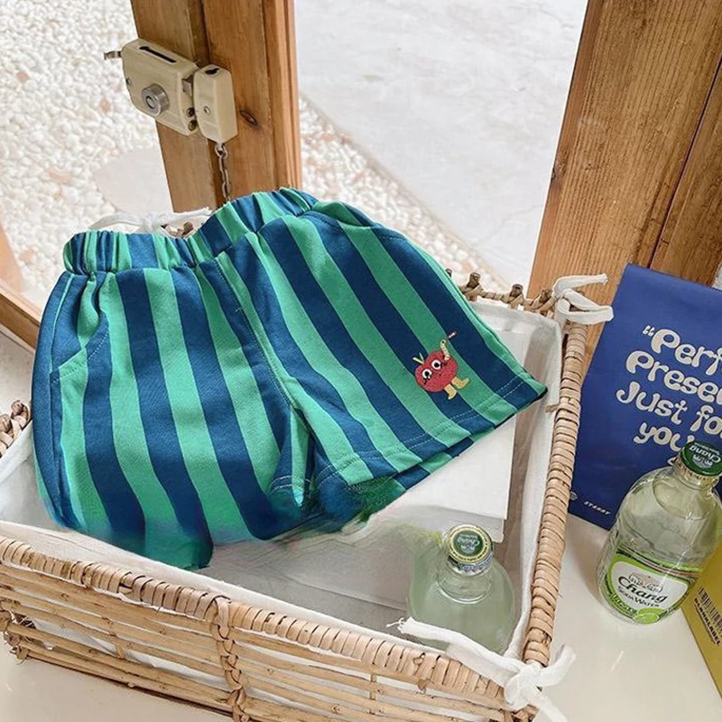 Ircomll Classic Shorts Toddler Boys Girls Cotton Stripe High Elastics Casual Summer Toddler Shorts 9M-4 Years Beach Shorts