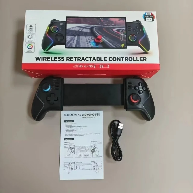 Universal Stretch Controller for Switch2/Switch RGB Lights, Hall Effect Joystick Triggers Vibration & 6-Axis Motion