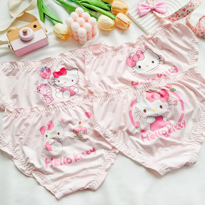 Hello Kitty Cute Kawaii Sanrio Peripheral Cartoon Cute Sexy Lace Panties Creative Sexy Y2K Low-Waist Briefs Bikini Girls Gift