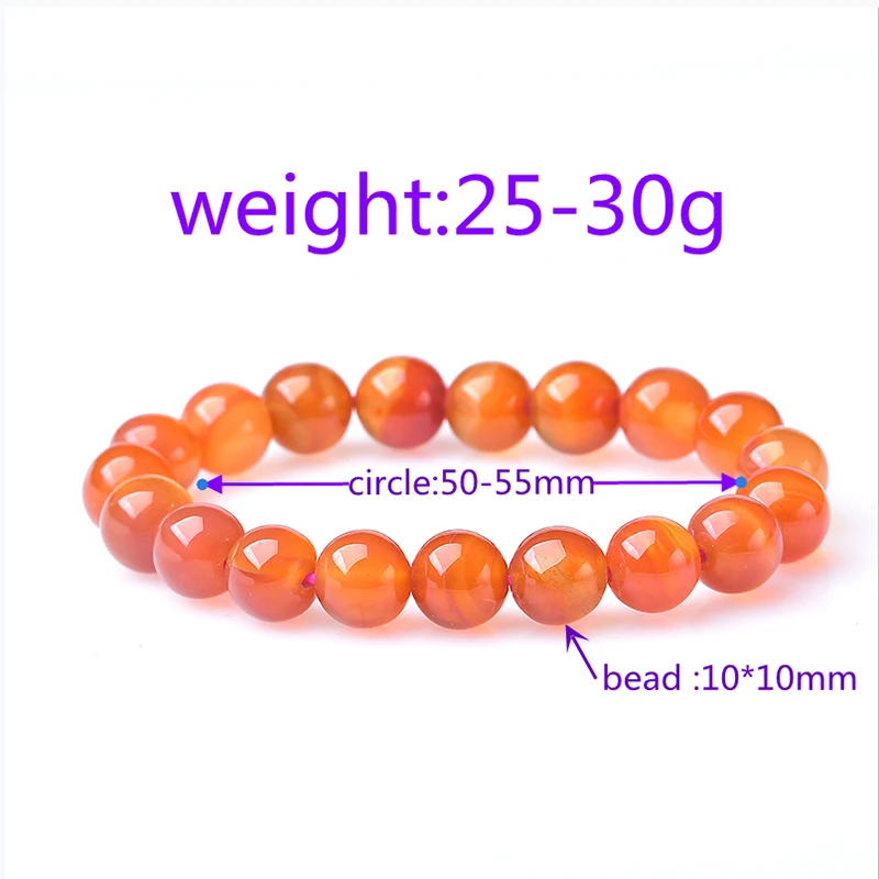 1PC 100% Natural Healing Energy Red Agate Bracelet Polished 10mm Beads Streche Bracelet Elastic Cord Pulserase Women DIY Jewelry