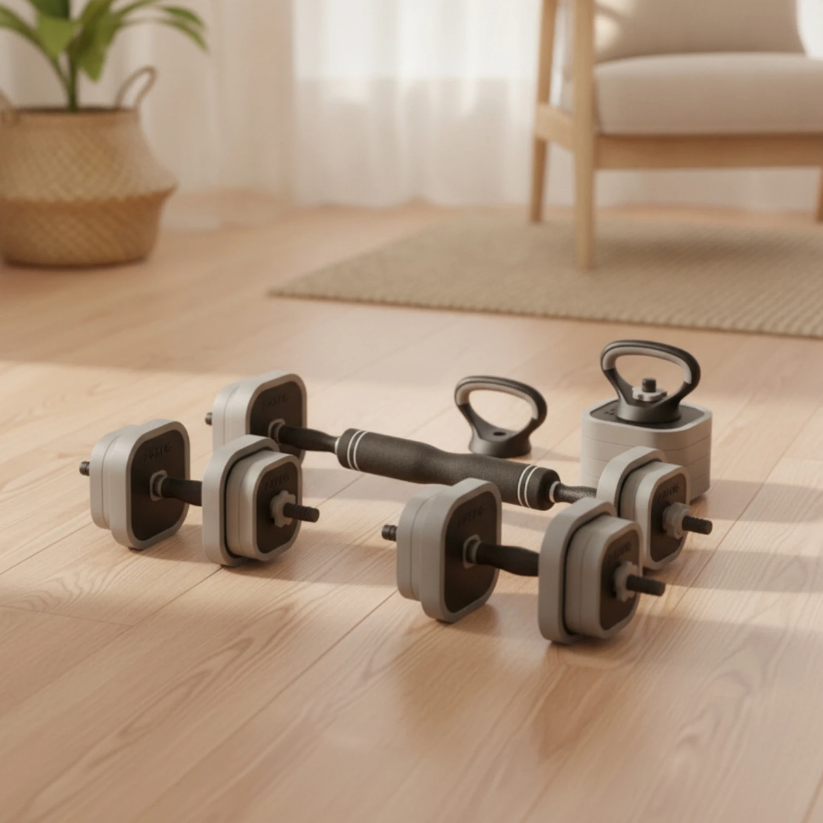 Adjustable Dumbbell Set Multi-Functional Dumbbell Set with Barbell Weights Rubber-Coated Fitness Equipment Secure for Beginners