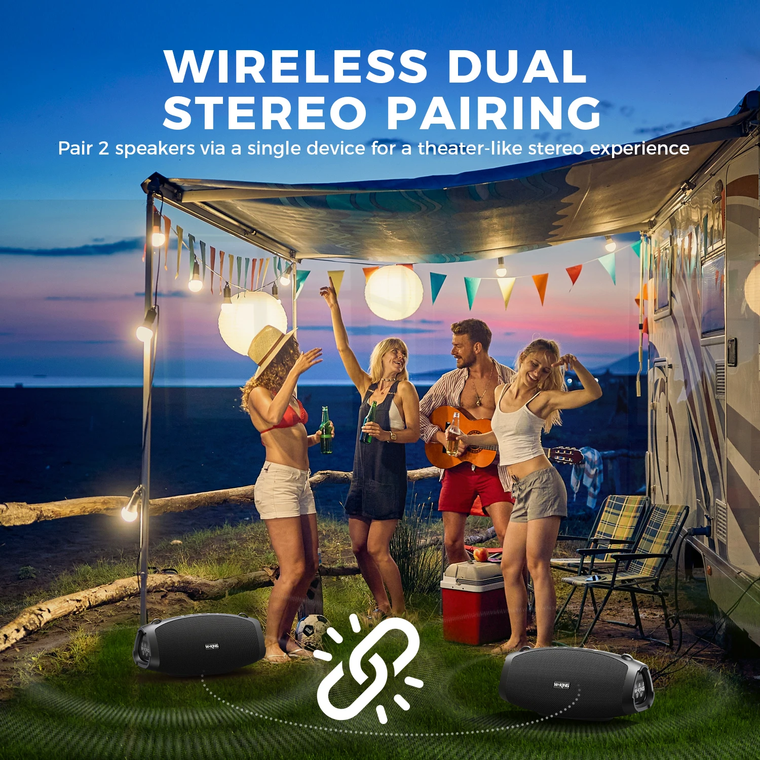 W-KING (120W PEAK)70W Portable Loud Bluetooth Speakers with Wireless Microphone,  Waterproof Outdoor Wireless Bluetooth