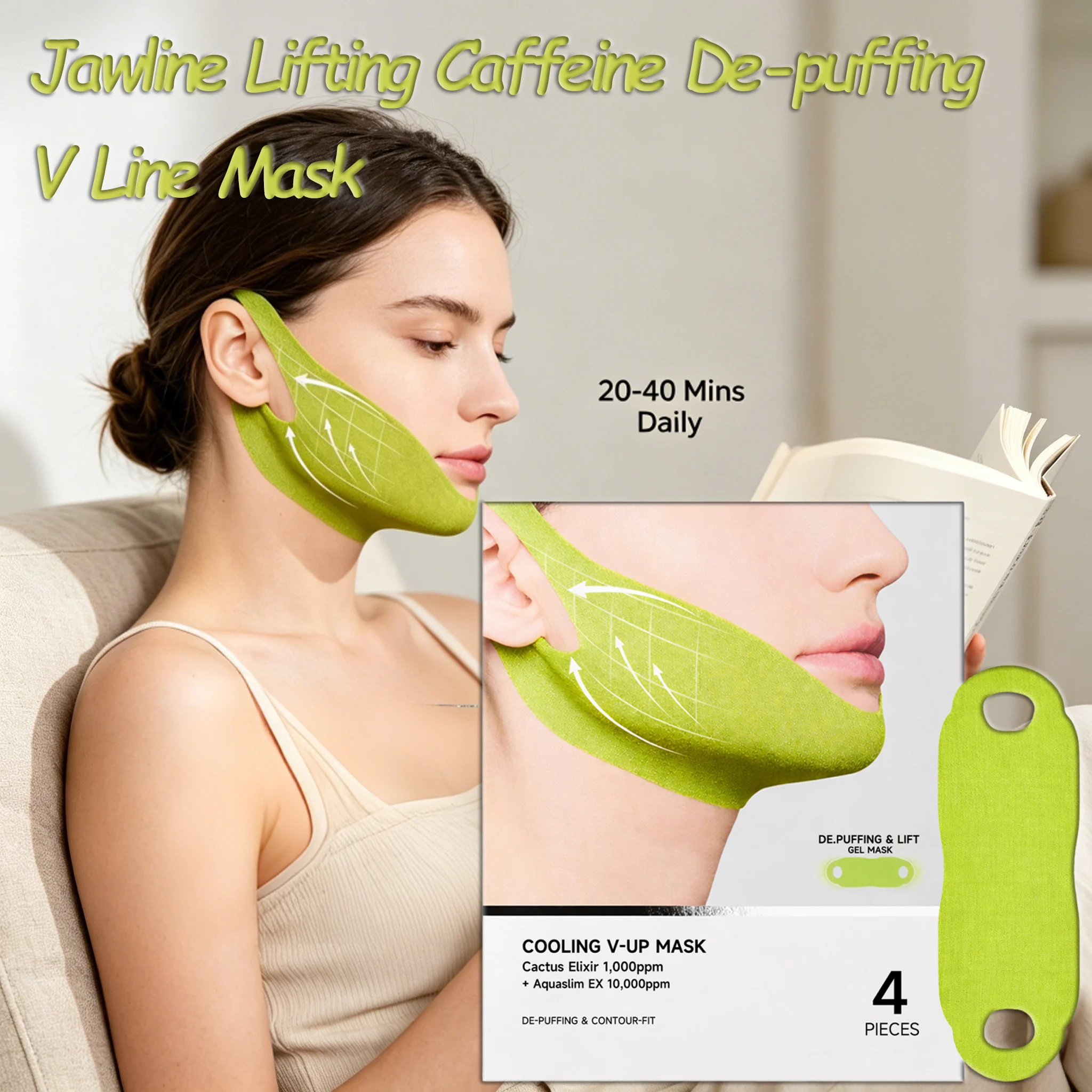 V-Line Maske mit Kühlgel-Patch für Kieferkontur, Straffung und Kinnlifting, Koffein gegen Schwellungen, Gesichtsmaske, Hautpflege-Essenz, Koreanische Tagespflege