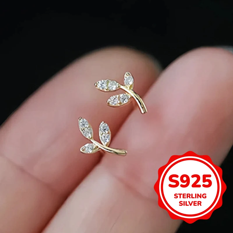 

s925 sterling silver small leaf earrings for women mini light luxury classic elegant fashion retro simple casual daily life