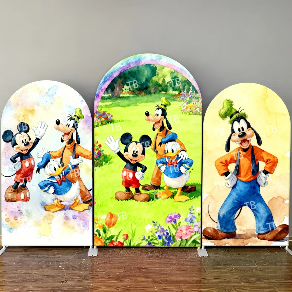 

Disney Mickey Donald Duck Goofy Arch Backdrop Cover Watercolor Garden Party Cute Photo Booth Props for Events & Home Decoration