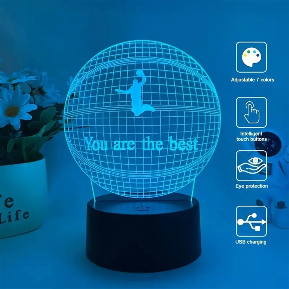 1pc Basketball 3D Night Light, 3D Optical Illusion Lamp With Touch, 7-Color Changing Ambient Light For Bedroom
