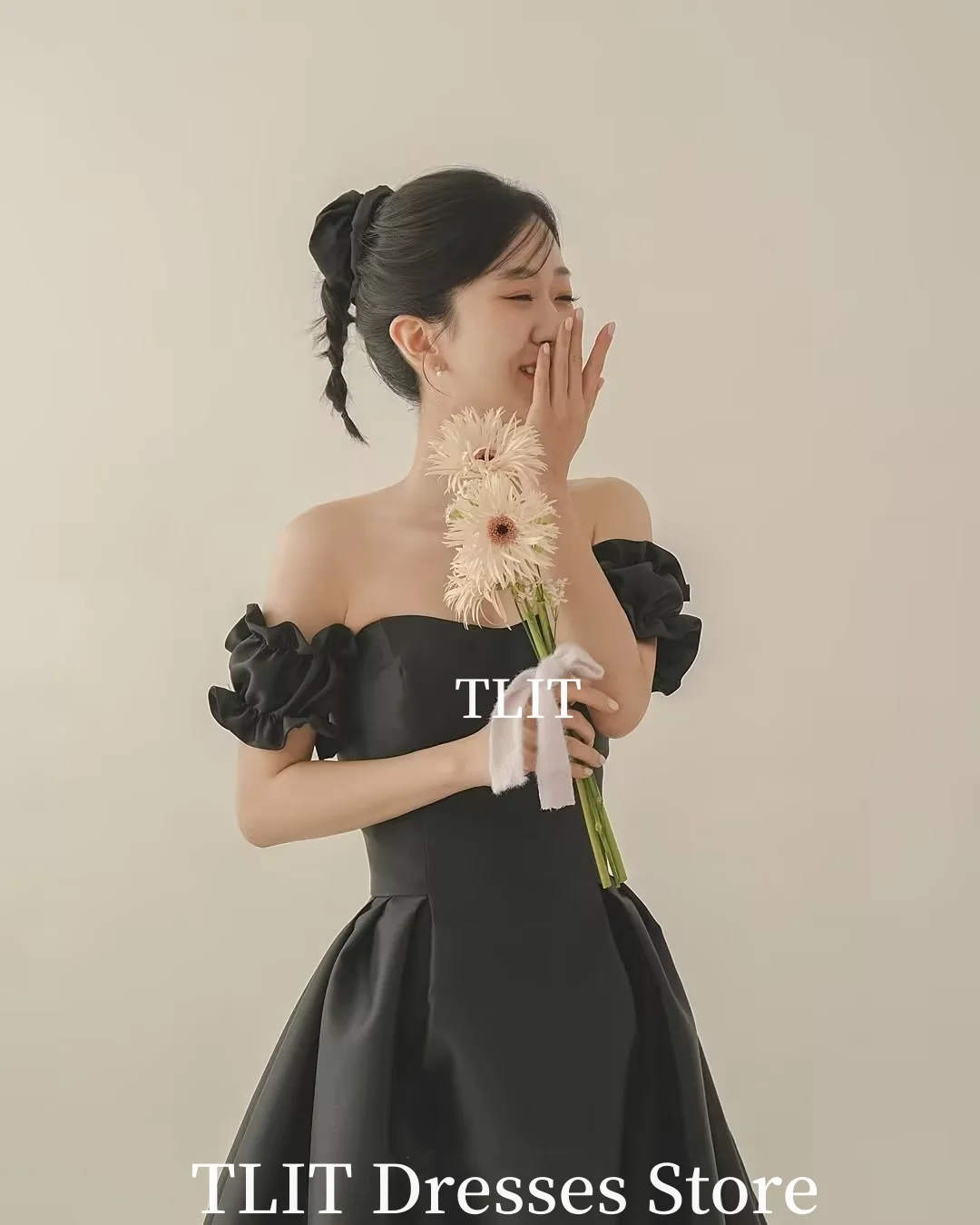 TLIT 블랙 새틴 a 라인 이브닝 가운 드레스 오프 숄더 Strapless 댄스 파티 드레스 맞춤형 섹시한 백리스 공식 행사 드레스