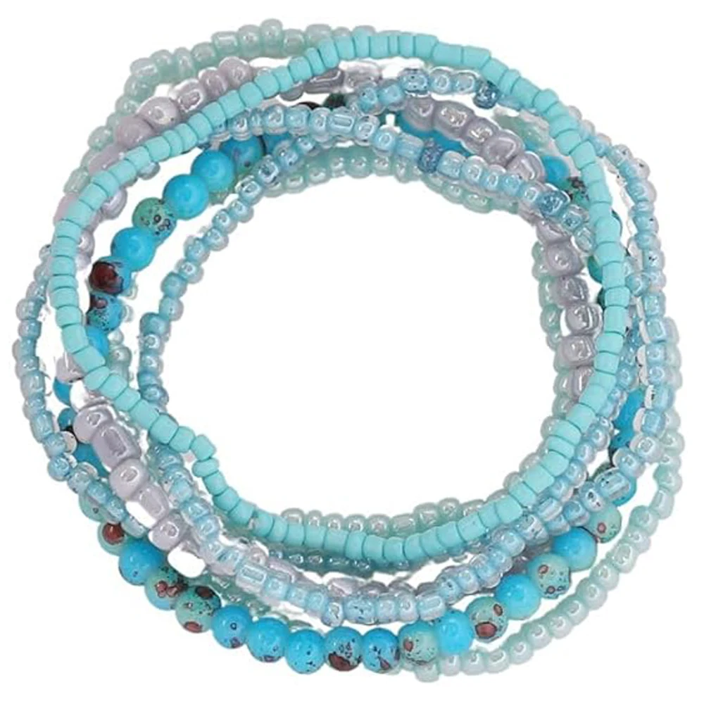Boho Colorful Handmade Stackable Bead Bracelets Set Multicolor Seed Layered Stretch Bracelet Boho Summer Vaction Beach Jewelry - view 2