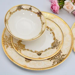 24 pcs household dishes & plates and bowls set golden porcelain dinner set ceramic dinnerware sets