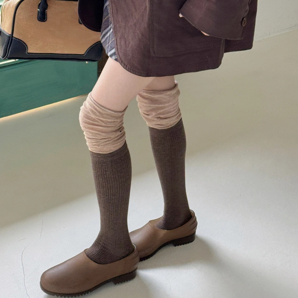 Autumn Spliced Japanese Over The Knee Socks Solid Simple Ins Retro Warm Over Knee Socks Daily Women Slouch Socks