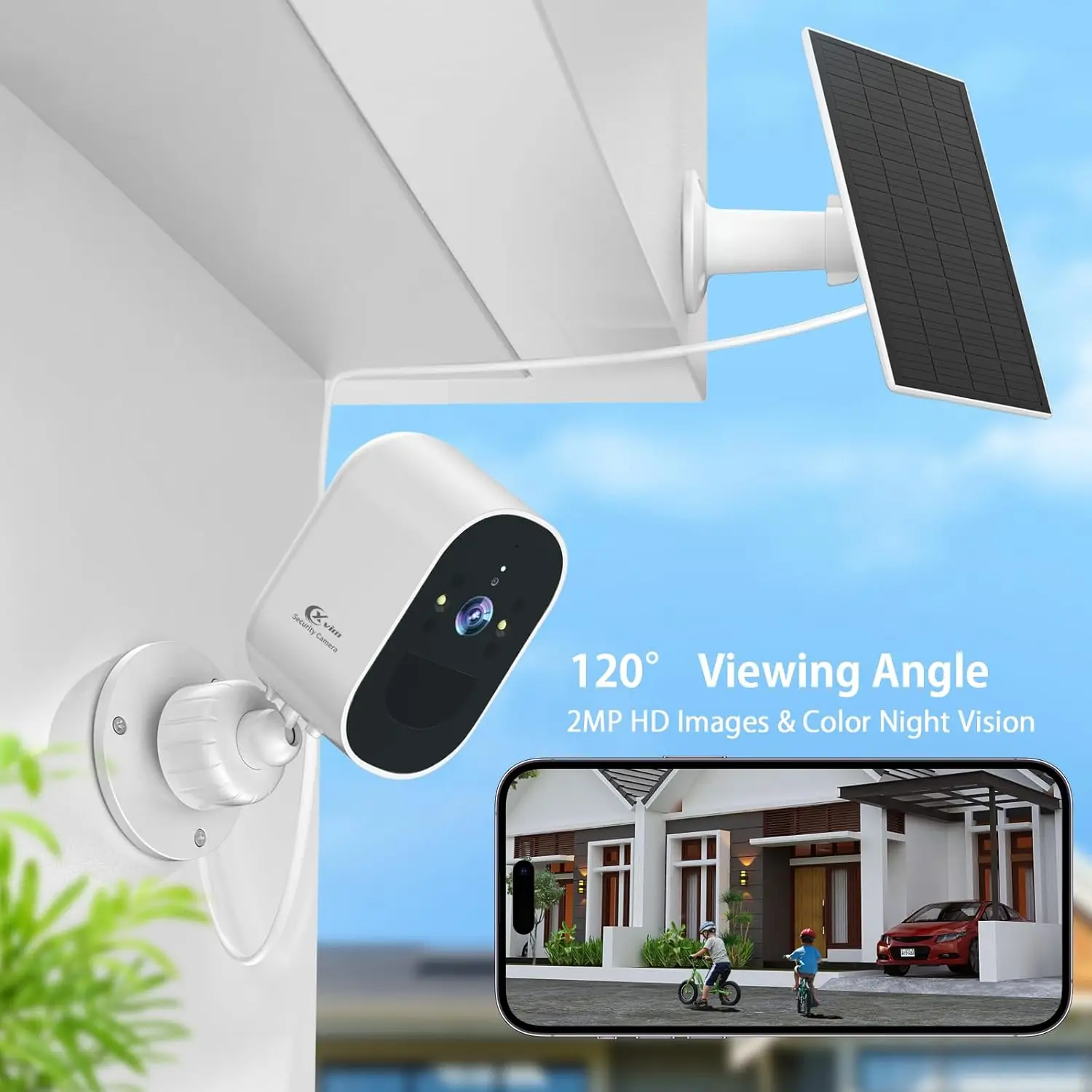 XVIM 1080P 2Pack Solar Camera Outdoor Wireless, 4MP Battery Powered Camera with Color Night Vision,  2-Way Talk, Waterproof