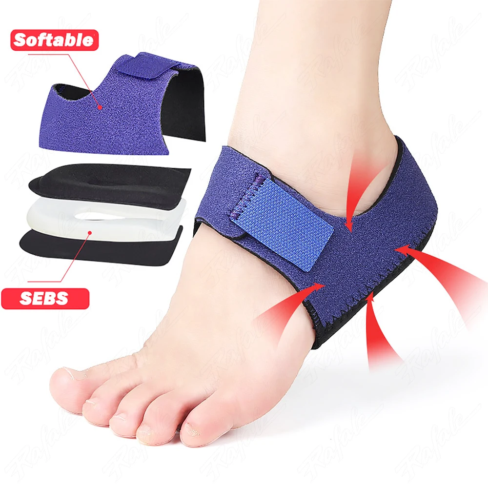 Protetor de calcanhar de silicone para fasceíte plantar, almofadas para sapatos de absorção de choque, copo em u, meias de meio jarda, palmilhas