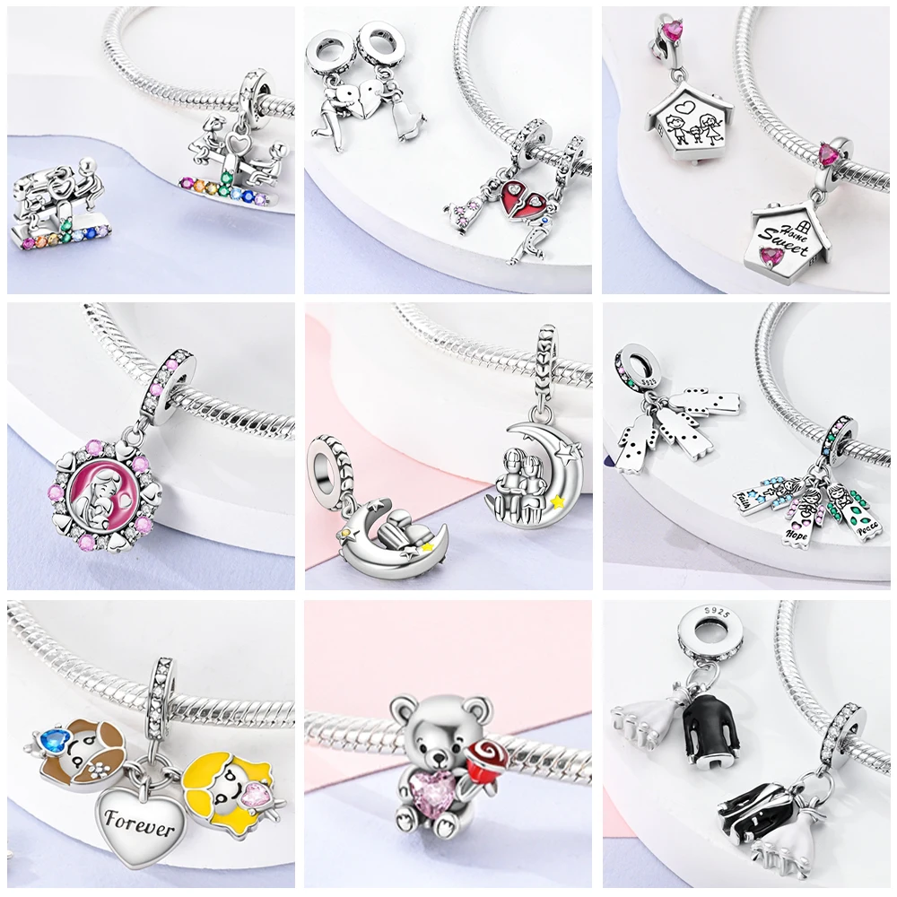925 Silver Mother's Day Valentine Love Couple Friendship Charms Fit Original Bangle Sisters Family Beads Bracelet DIY Jewelry