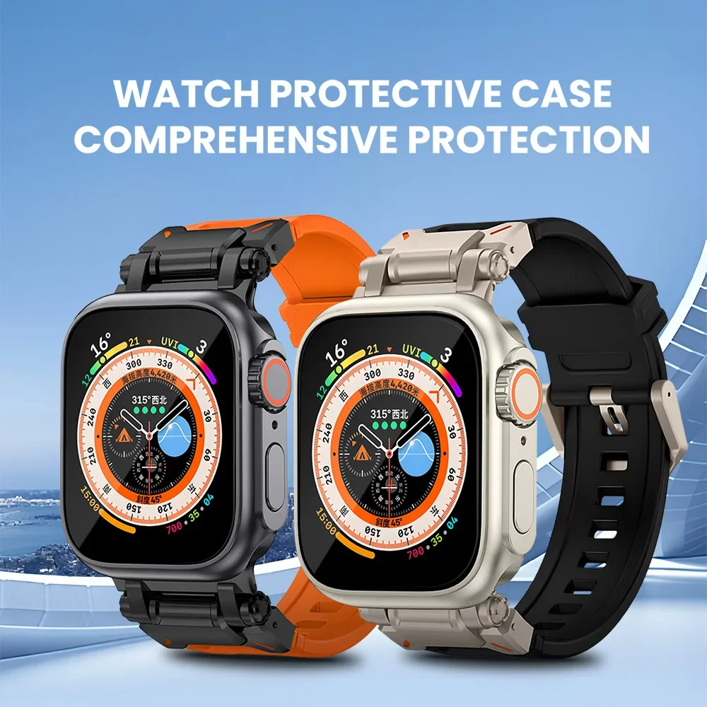 실리콘 스트랩 및 보호 케이스, 애플 워치 울트라 2, 49mm, 44mm, 45mm, 41mm, 40mm, 아이워치 시리즈 9, 8, 7, 6, SE, 5, 4, 3, 2, 1 호환