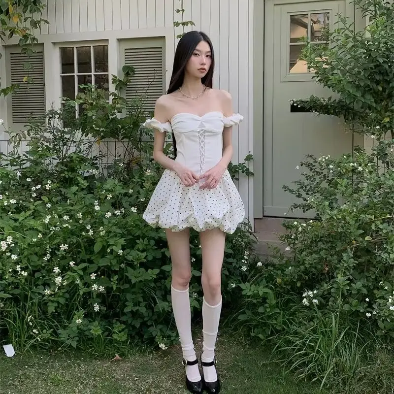 

Polka Dot Fashion Strapless Mini Skirt For Women, Featuring A Summer Hepburn Style Patchwork Slim Fit Dress