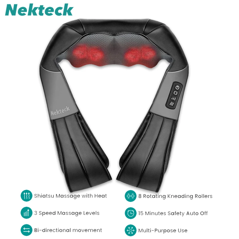 

Nekteck Shiatsu Back Shoulder and Neck Massager Electric Deep Tissue Kneading Full Body Massage to Legs Muscles Massage Pillow