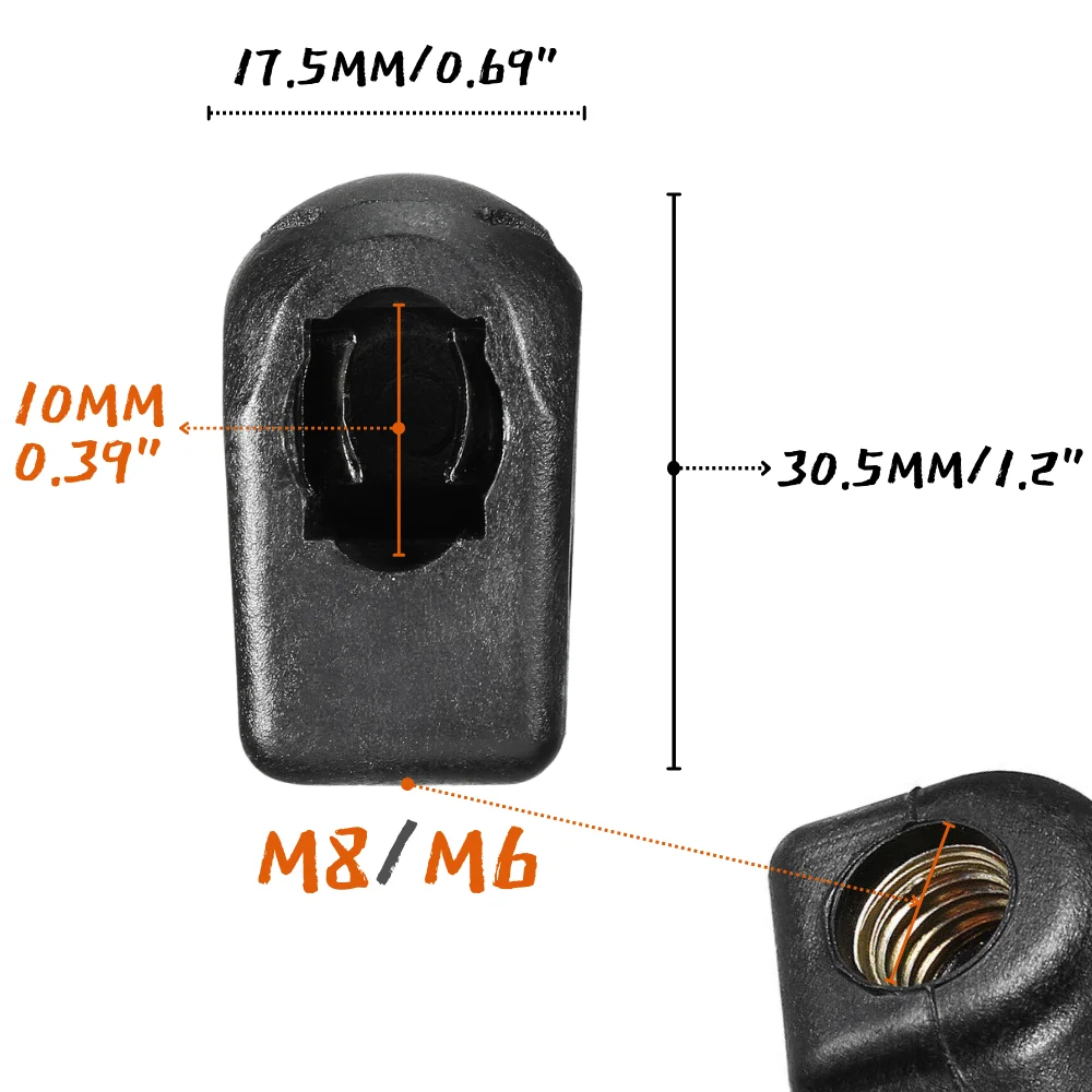 M6/M8 Female Thread 10mm Gas Spring Strut Lift Support Ball Stud Socket Joint Bearing End Fitting Connectors Replacement Qty(4)