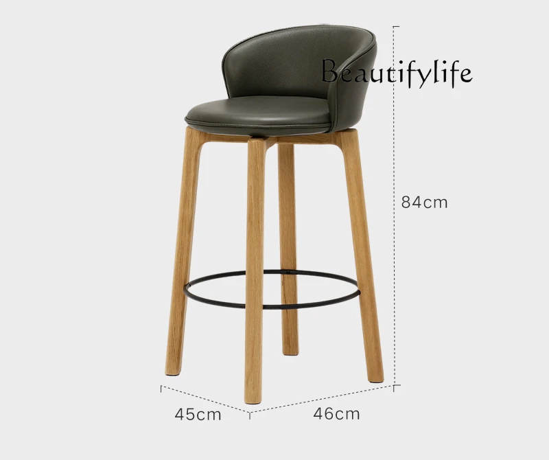 

Nordic medieval retro style leather soft bag solid wood high stool designer simple home