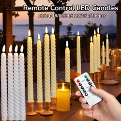 12-200PCS Flameless LED Candles Battery Powered 3D Flickering Taper Candlesticks Wedding Decor Candle with Remote Control Timer