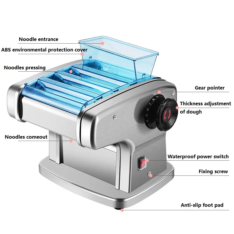 Electric Noodle Dumpling Wrapper Machine  Commercial Household Pasta Noodle Maker Machine Stainless Steel Noodle Press Machine